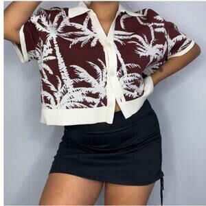Express Palm Tree Button Front Boxy‎ Knit Top S